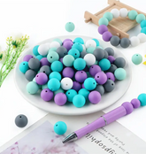 15 mm Silicone Peacock Colored Beads Mix-X5