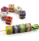 Clay Rhinestone Cube Stripped Color Beads(5 pcs)