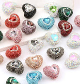 Rhinestone Heart Beads (5 pcs)