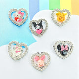 28mm  Character Alloy Rhinestone Heart Beads-U12