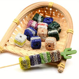 Clay Rhinestone Cube Stripped Color Beads(5 pcs)