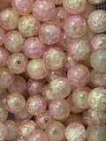 16mm Pink/Cream Ombre Cracked Glass Beads-B1