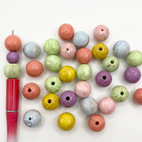 16mm Macaron Color Glossy Acrylic Beads With White Stripe-B2